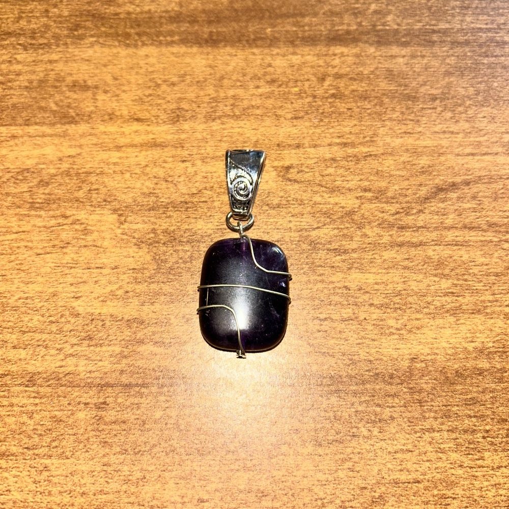 Purple Stone Pendant with Silver Wire Wrap